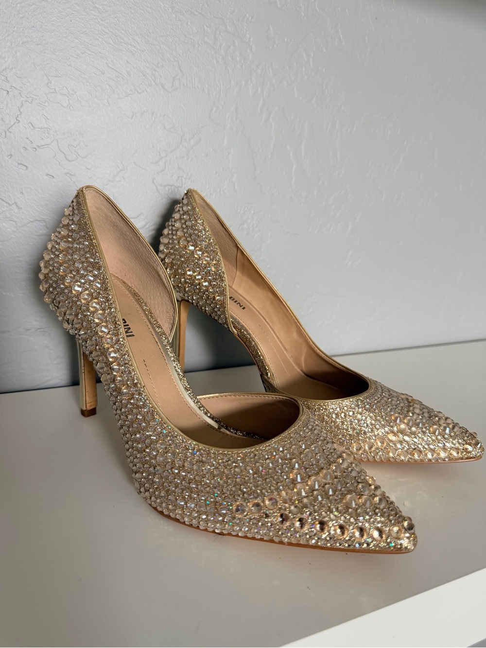 Gianni Bini Gold Crystal Pointed Toe Pumps